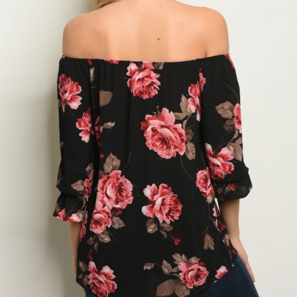 GIRLY & FLIRTY OFF SHOULDER ROSE FLORAL TOP - Picture 3 of 4